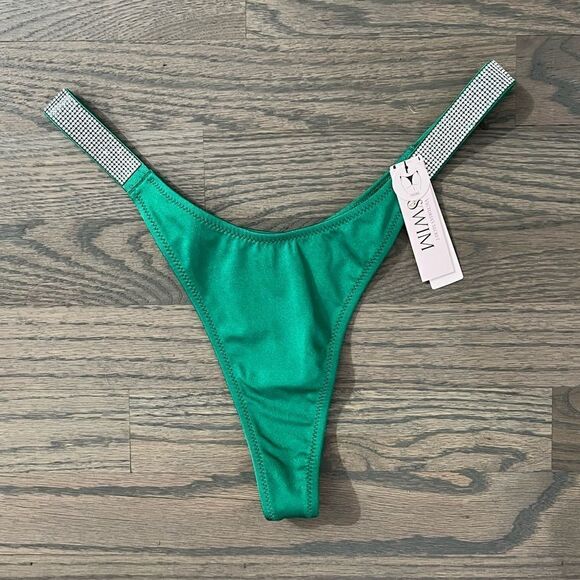 Victorias Secret Swim Rhinestone Shine Strap Thong Bikini Bottoms Verdant Green - Picture 5 of 6